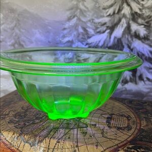 Hazel-Atlas Uranium Glass Ribbed Mixing Bowl — Glows Brightly Under UV Light